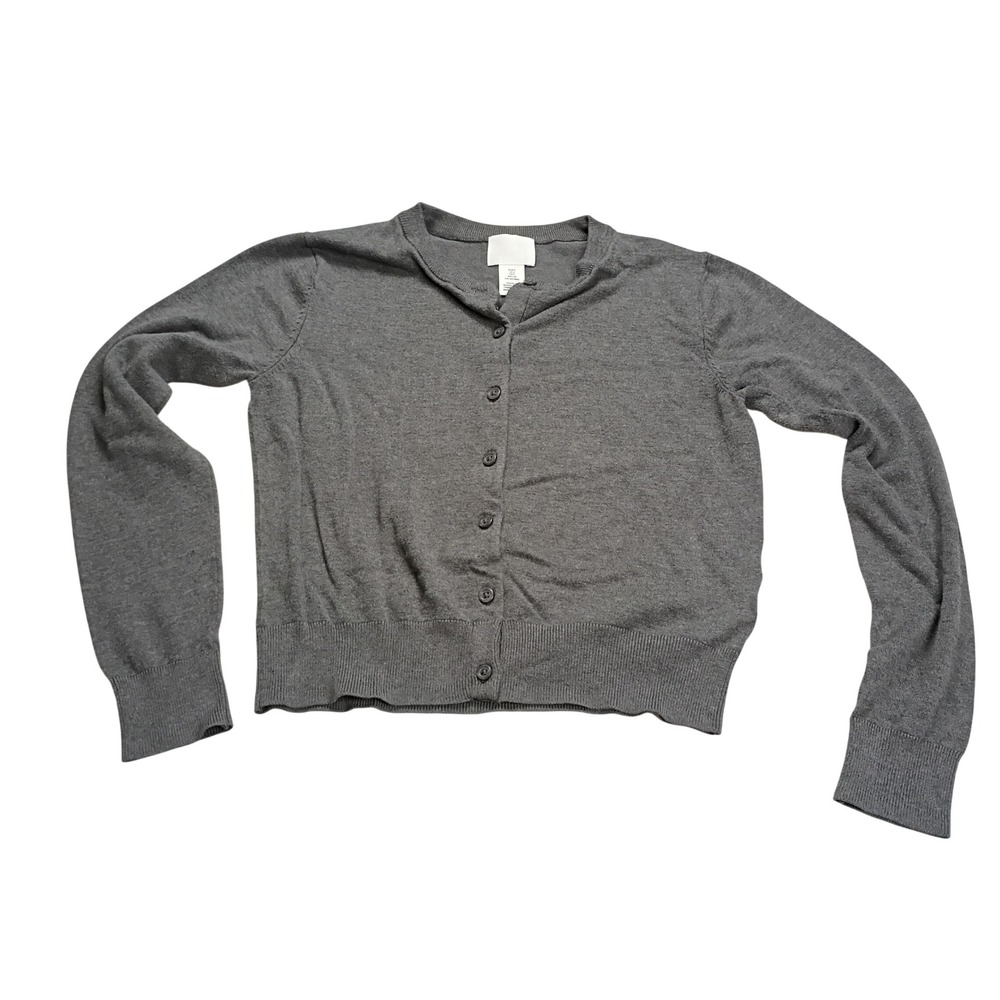 H&M Cardigan Sweater Womens Small Gray Button Front Crew Neck Knit